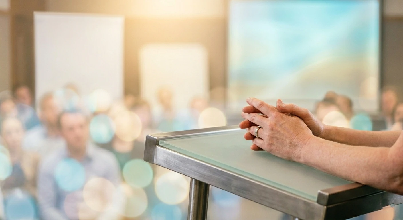 a person at a podium speaking to an audience