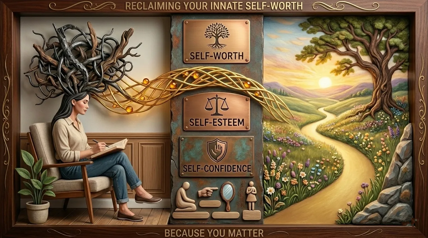 a graphic of someone building self esteem